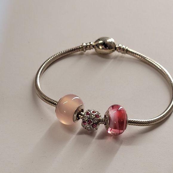 💯% AUTHENTIC CHAMELLIA ITALY 925 CHARM BRACELET W/ 3 CRYSTAL CHARMS. - Picture 4 of 12